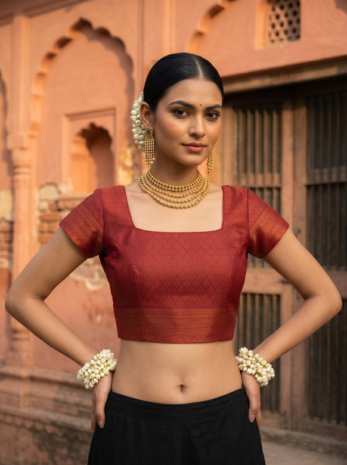 MIMOSA Peach Pochampally Saree — blouse close-up
