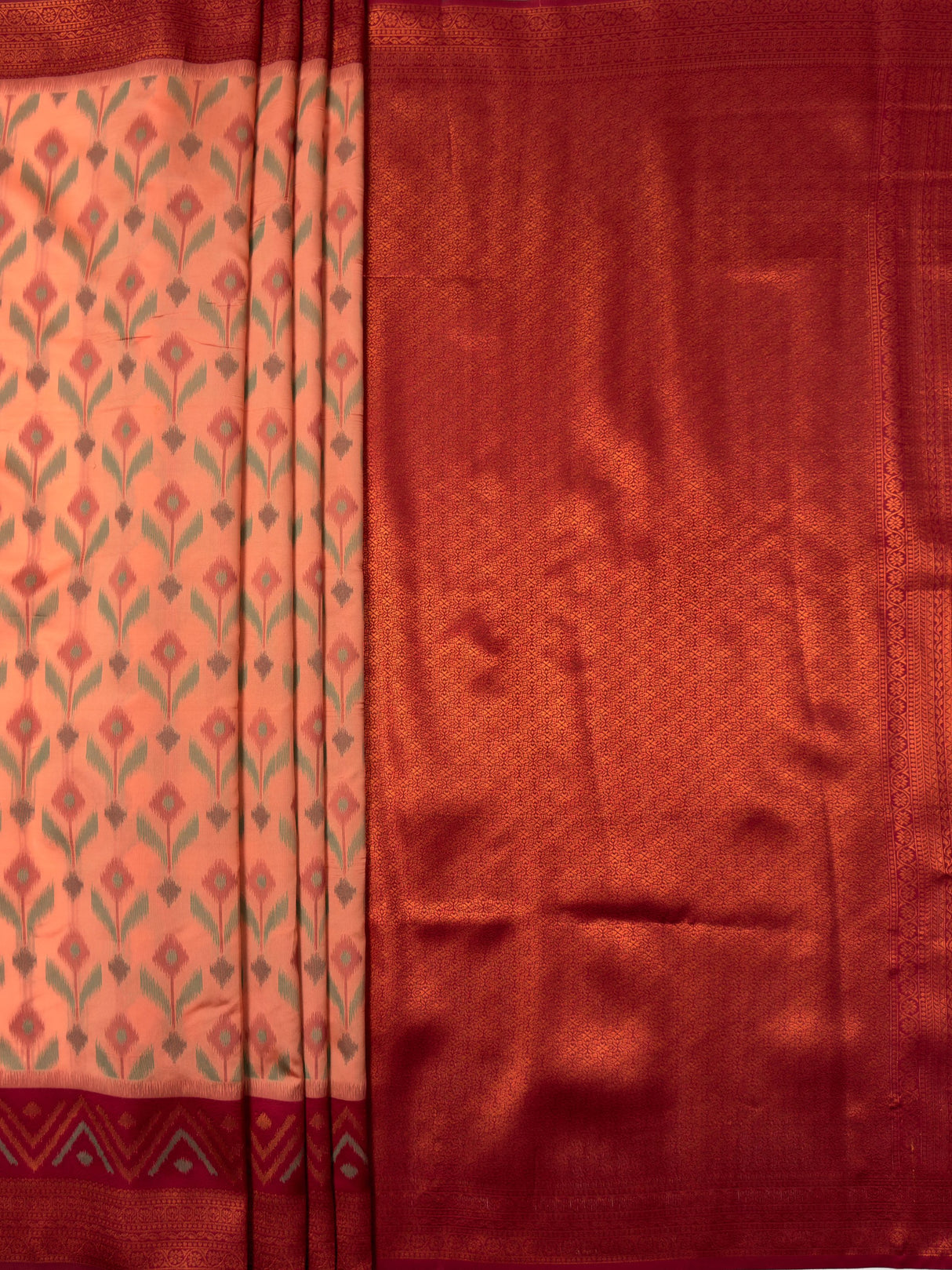 MIMOSA Peach Pochampally Saree — pallu and zari work detail