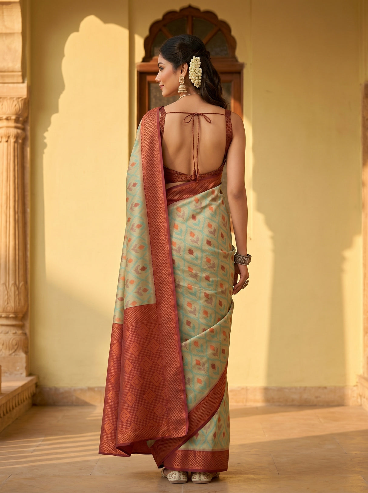 MIMOSA Chiku Pochampally Art Silk Saree — Blouse detail
