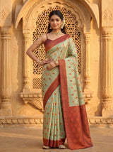 MIMOSA Chiku Pochampally Art Silk Saree — Model lifestyle pose