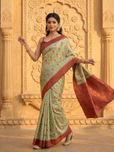 MIMOSA Chiku Pochampally Art Silk Saree — Upper body detail