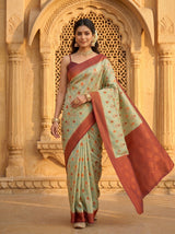 MIMOSA Chiku Pochampally Art Silk Saree — Mid-section detail