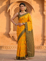 MIMOSA Gold Pochampally Art Silk Saree — Model lifestyle pose