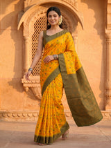 MIMOSA Gold Pochampally Art Silk Saree — Mid-section detail