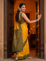 MIMOSA Gold Pochampally Art Silk Saree — Lower body detail