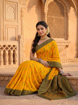 MIMOSA Gold Pochampally Art Silk Saree — Pleats detail