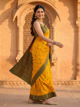 MIMOSA Gold Pochampally Art Silk Saree — Footwear detail
