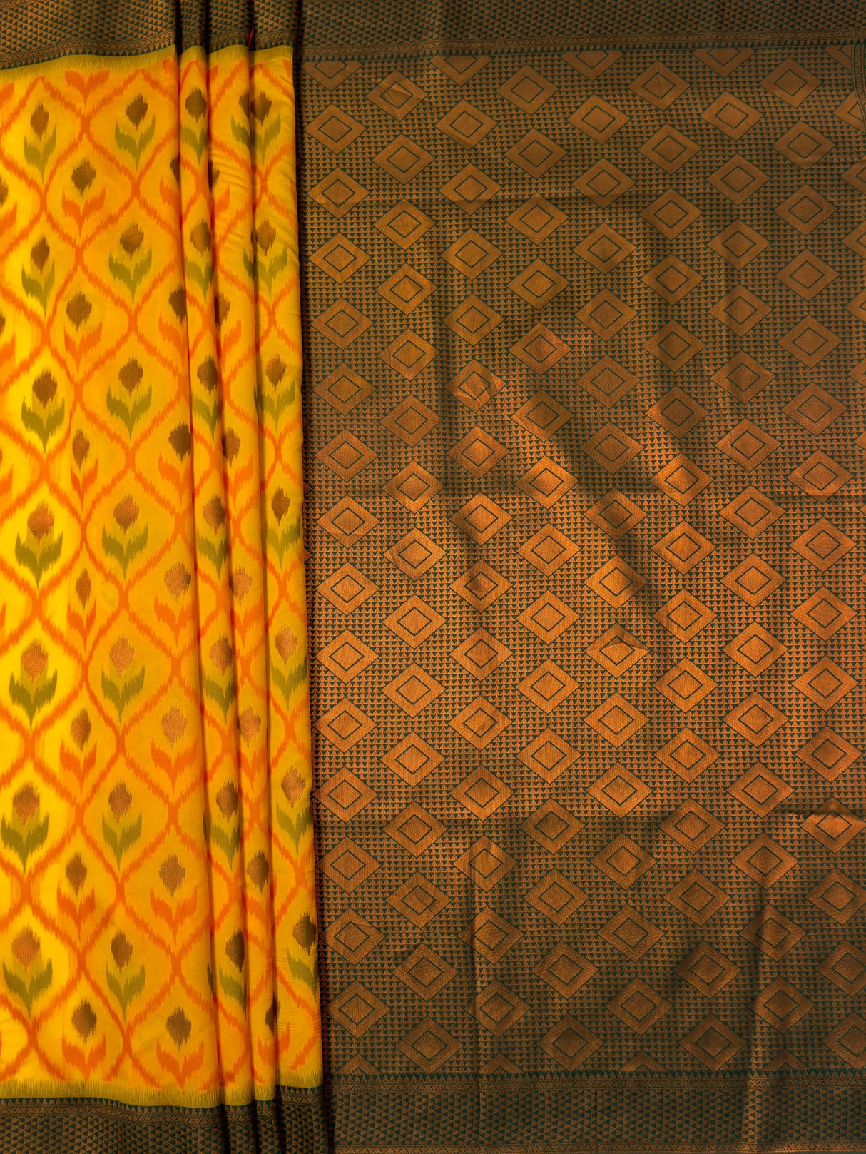 MIMOSA Gold Pochampally Art Silk Saree — pallu and zari work detail
