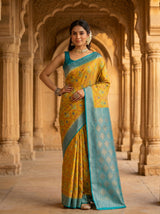 MIMOSA Olive Pochampally Art Silk Saree — Full pose