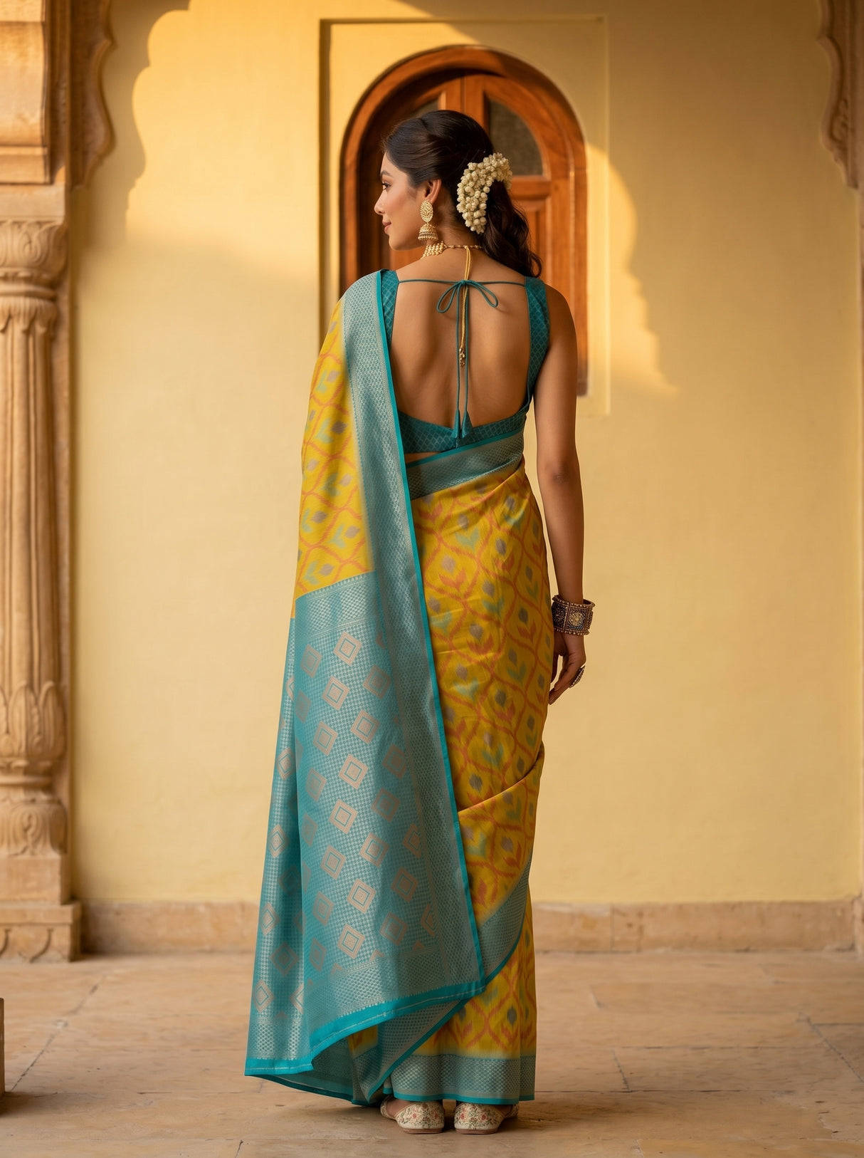MIMOSA Olive Pochampally Art Silk Saree — Blouse detail