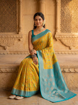 MIMOSA Olive Pochampally Art Silk Saree — Lower body detail
