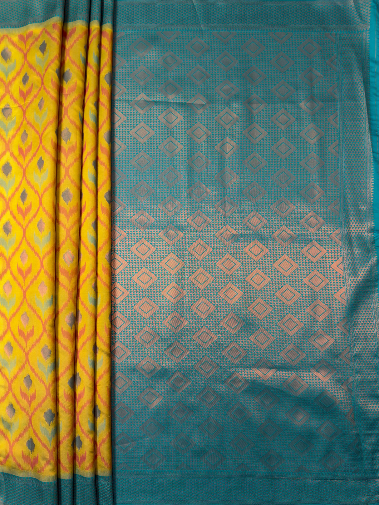 MIMOSA Olive Pochampally Art Silk Saree — pallu and zari work detail