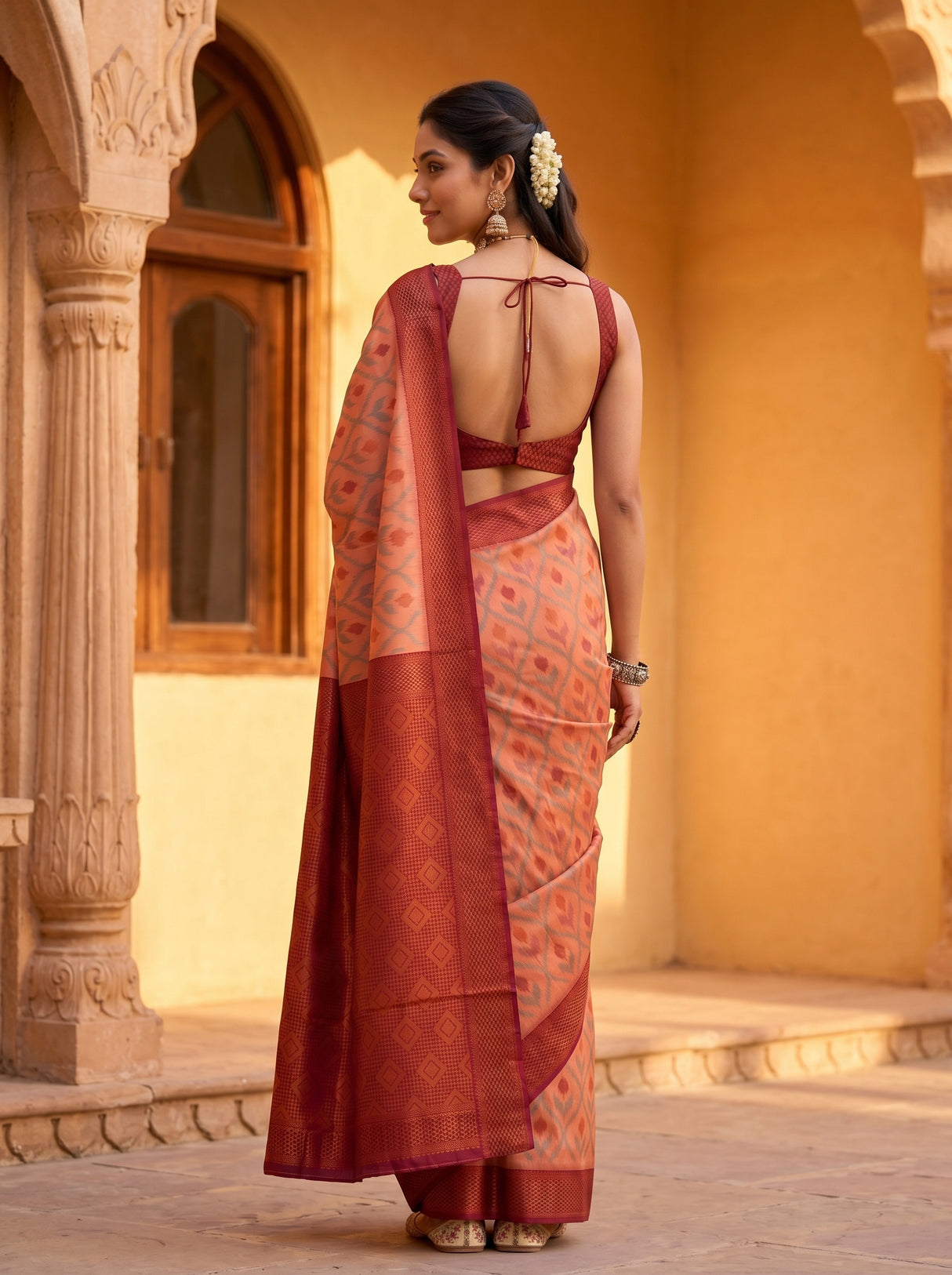 MIMOSA Peach Pochampally Art Silk Saree — Blouse detail