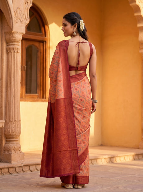 MIMOSA Peach Pochampally Art Silk Saree — Blouse detail