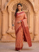 MIMOSA Peach Pochampally Art Silk Saree — Model lifestyle pose