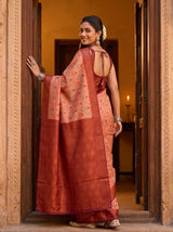 MIMOSA Peach Pochampally Art Silk Saree — Upper body detail