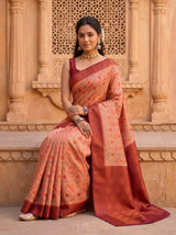 MIMOSA Peach Pochampally Art Silk Saree — Mid-section detail