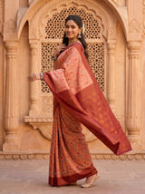 MIMOSA Peach Pochampally Art Silk Saree — Lower body detail