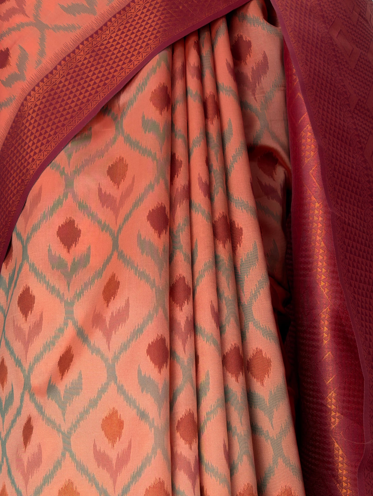MIMOSA Peach Pochampally Art Silk Saree — Footwear detail