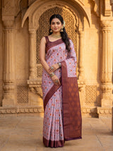 MIMOSA Pink Pochampally Art Silk Saree — Full pose