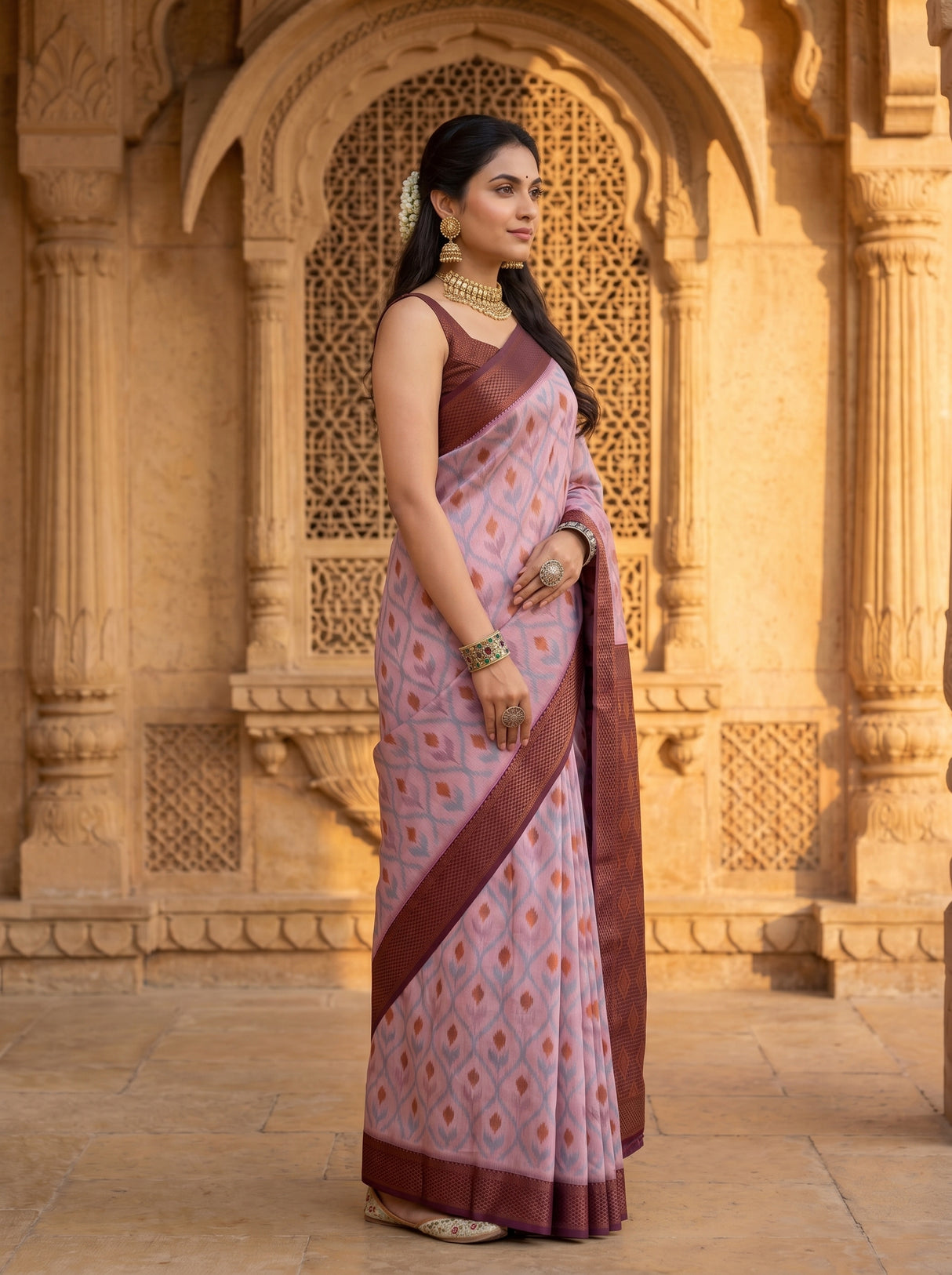 MIMOSA Pink Pochampally Art Silk Saree — Saree drape