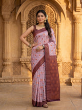 MIMOSA Pink Pochampally Art Silk Saree — Model lifestyle pose