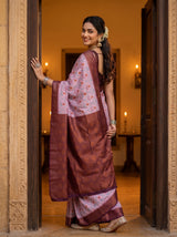MIMOSA Pink Pochampally Art Silk Saree — Lower body detail