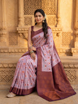 MIMOSA Pink Pochampally Art Silk Saree — Pleats detail