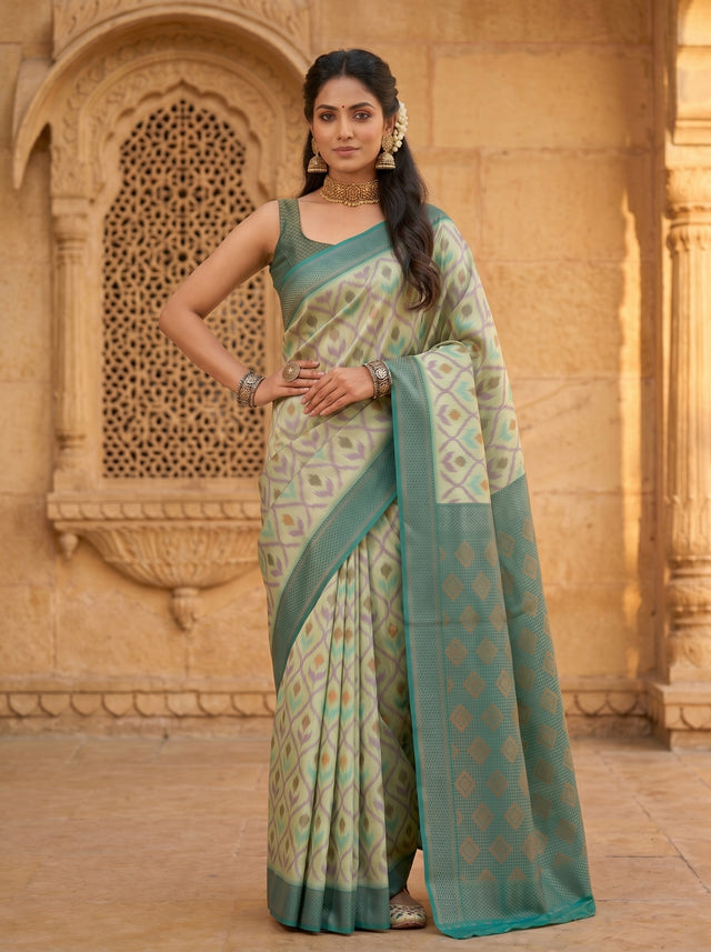 MIMOSA Pista Pochampally Art Silk Saree — Full pose