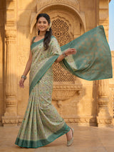 MIMOSA Pista Pochampally Art Silk Saree — Model lifestyle pose