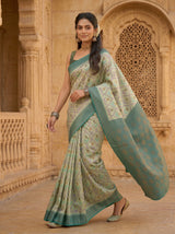 MIMOSA Pista Pochampally Art Silk Saree — Upper body detail