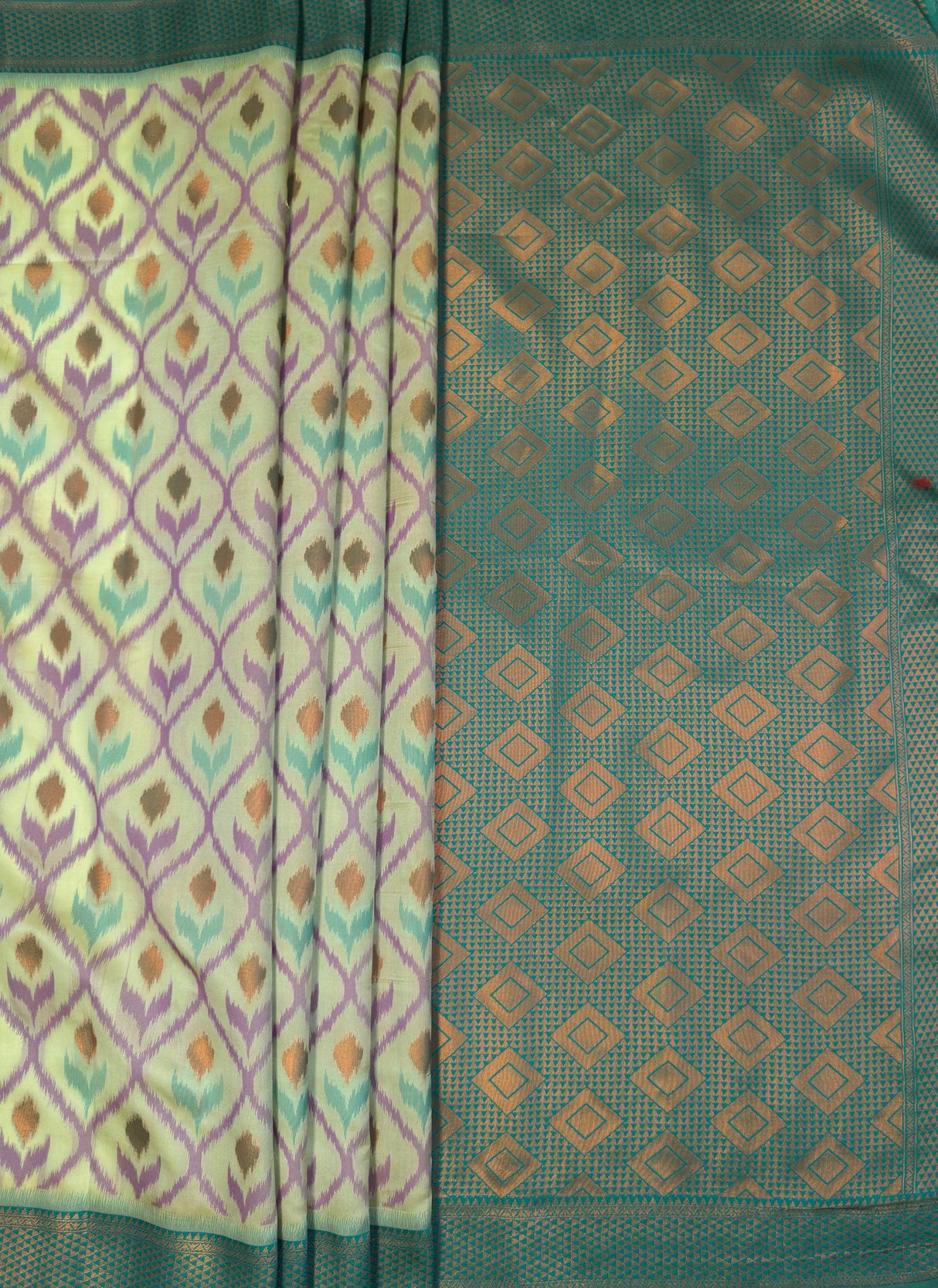 MIMOSA Pista Pochampally Art Silk Saree — pallu and zari work detail
