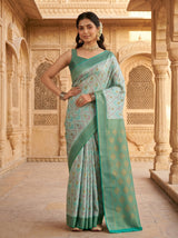 MIMOSA Sapphire Pochampally Art Silk Saree — Full pose