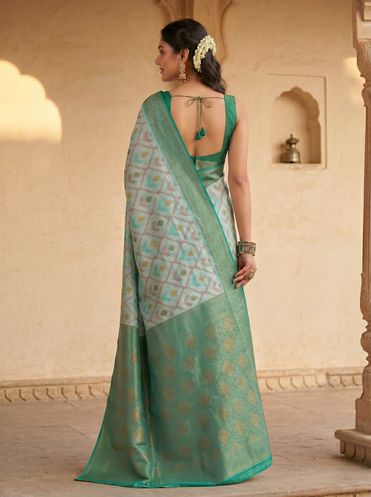 MIMOSA Sapphire Pochampally Art Silk Saree — Blouse detail
