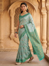 MIMOSA Sapphire Pochampally Art Silk Saree — Model lifestyle pose
