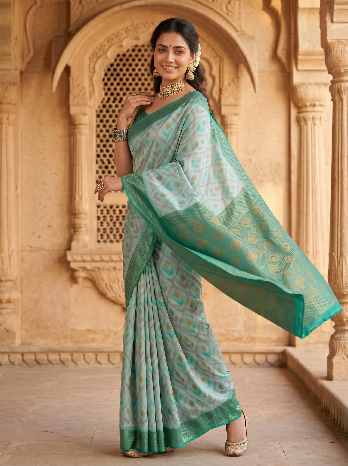 MIMOSA Sapphire Pochampally Art Silk Saree — Lower body detail