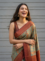 MIMOSA Chiku Pochampally Art Silk Saree — Saree pallu flowing detail