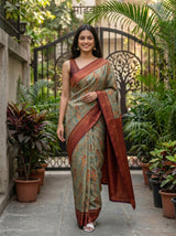 MIMOSA Chiku Pochampally Art Silk Saree — Saree body and hand detail