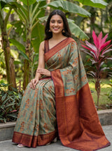 MIMOSA Chiku Pochampally Art Silk Saree — Plant pots and wall detail
