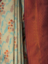 MIMOSA Chiku Pochampally Art Silk Saree — Saree hem and white heels