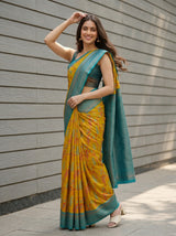MIMOSA Olive Pochampally Art Silk Saree — Saree pallu and gate detail