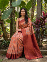 MIMOSA Peach Pochampally Art Silk Saree — Saree pallu and gate detail