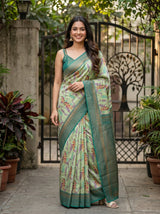 MIMOSA Pista Pochampally Art Silk Saree — Full length model pose
