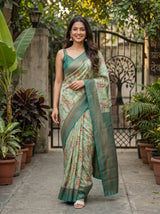 MIMOSA Pista Pochampally Art Silk Saree — Saree body and hand detail