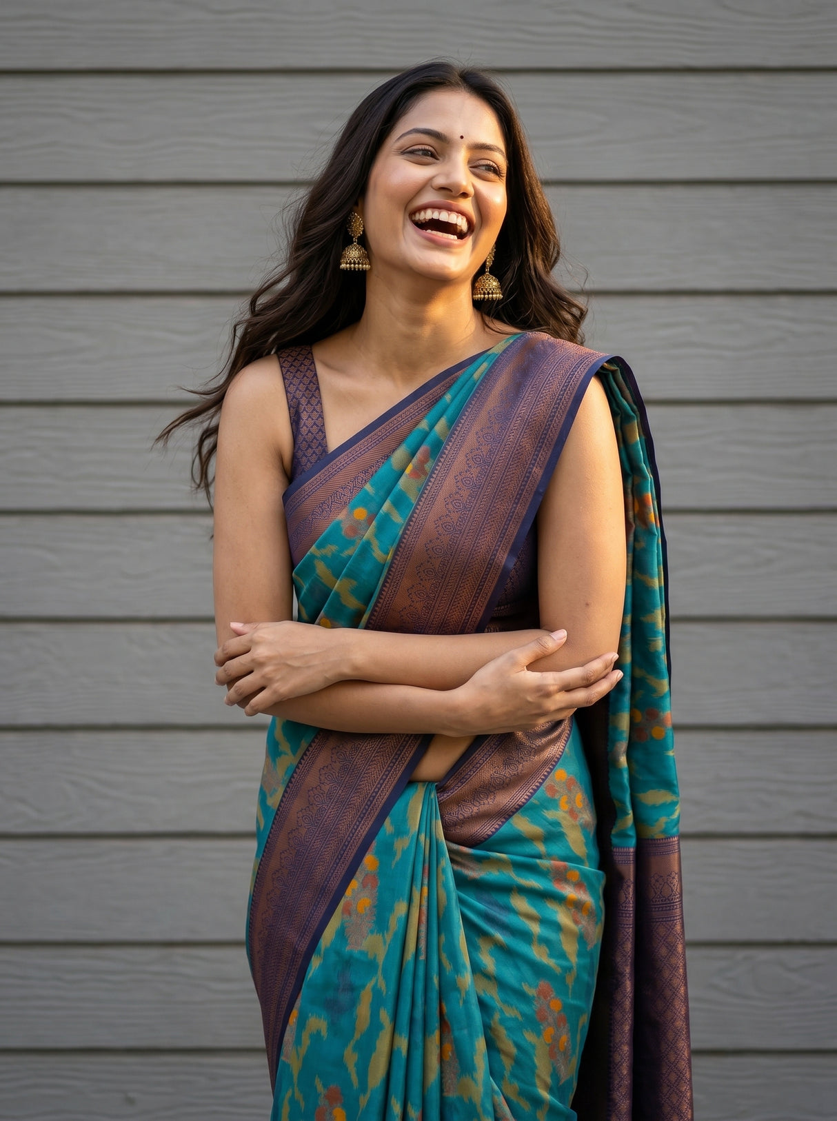 MIMOSA Rama Pochampally Art Silk Saree — Saree pleats and border detail