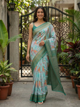 MIMOSA Sapphire Pochampally Art Silk Saree — Saree body and hand detail