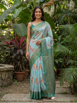 MIMOSA Sapphire Pochampally Art Silk Saree — Plant pots and wall detail