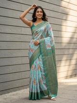 MIMOSA Sapphire Pochampally Art Silk Saree — Saree pleats and border detail