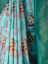 MIMOSA Sapphire Pochampally Art Silk Saree — Saree hem and white heels