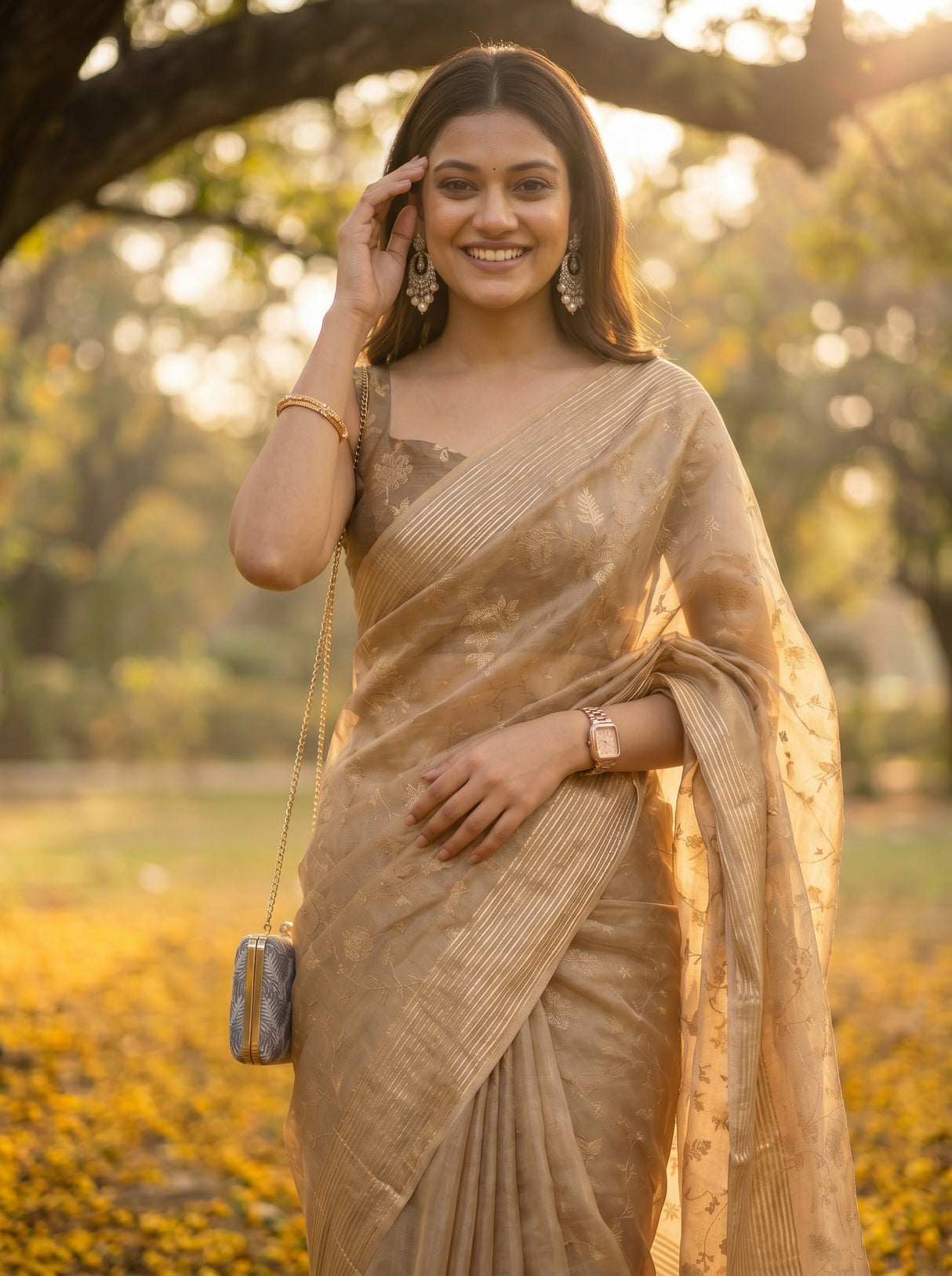 MIMOSA Chiku Saree Saree — pose 10 styling detail